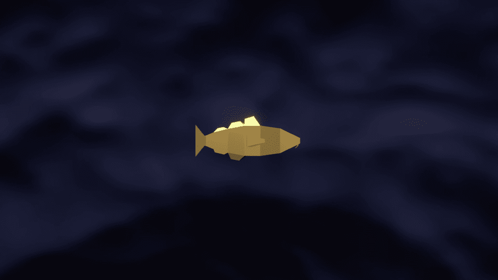 Bilde av en animert fisk i gull