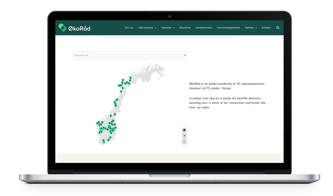 Datamaskin som viser kartet på okoraad.no